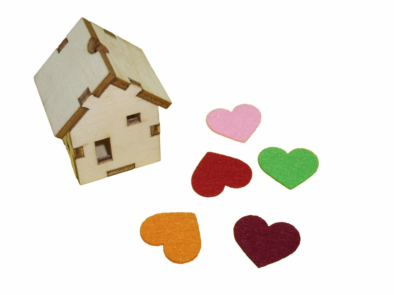 Wooden house mockup with hearts photo