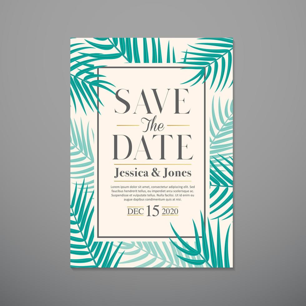 Wedding invitation template with beautiful leaves vector