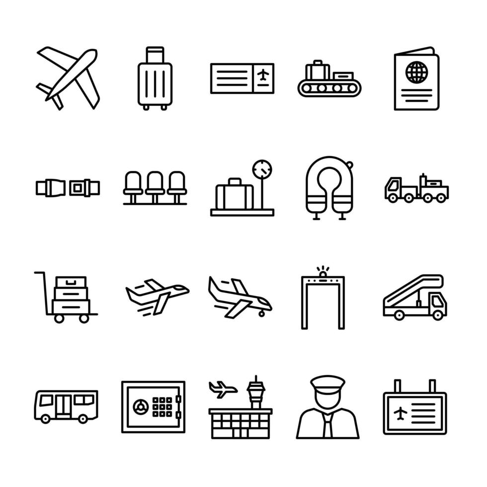 Set of airport outline icon style vector