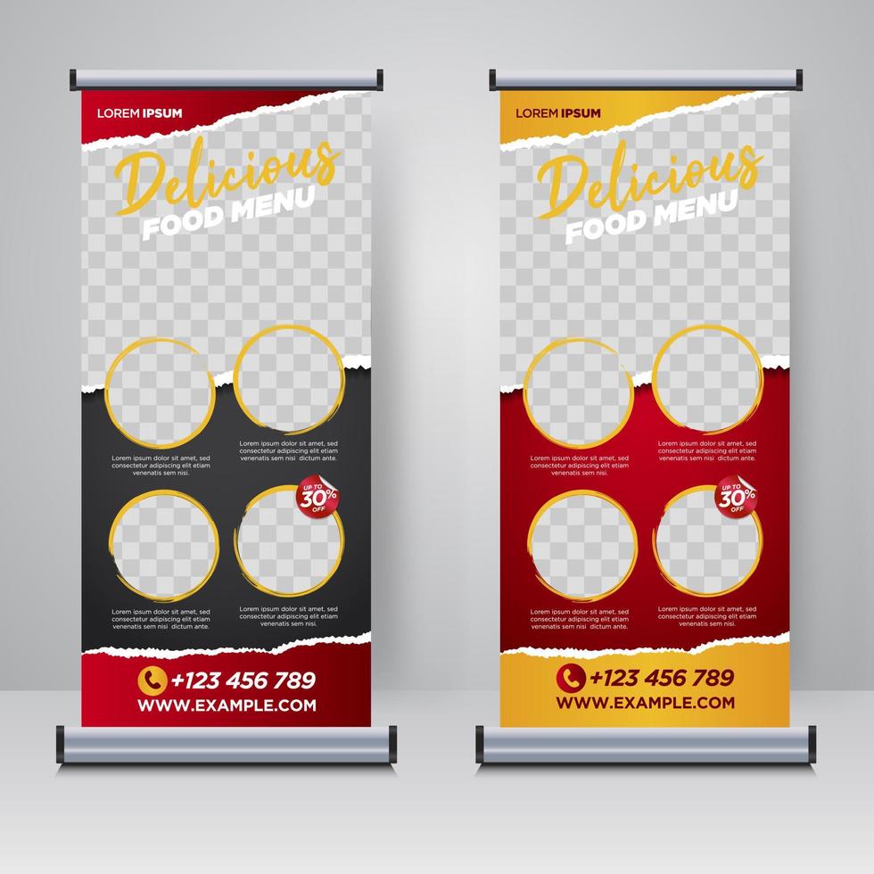 Food and Restaurant roll up banner design template vector