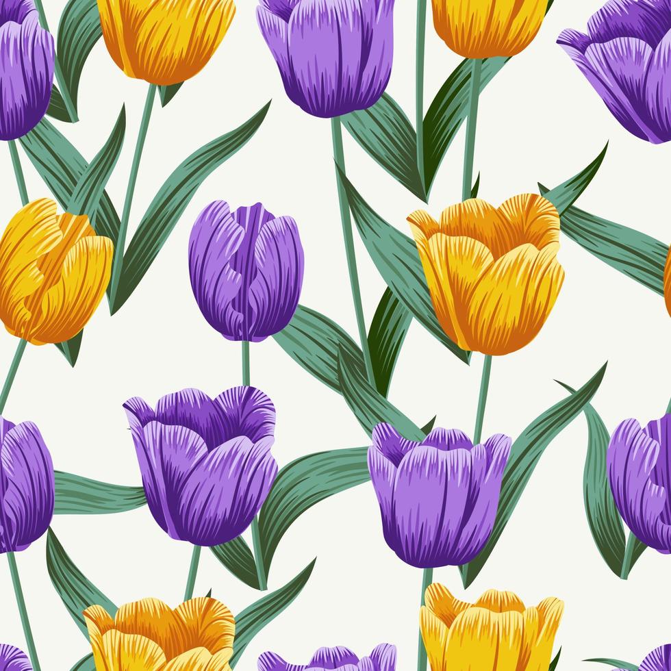 Floral seamless pattern with leaves. tulips tropical background vector
