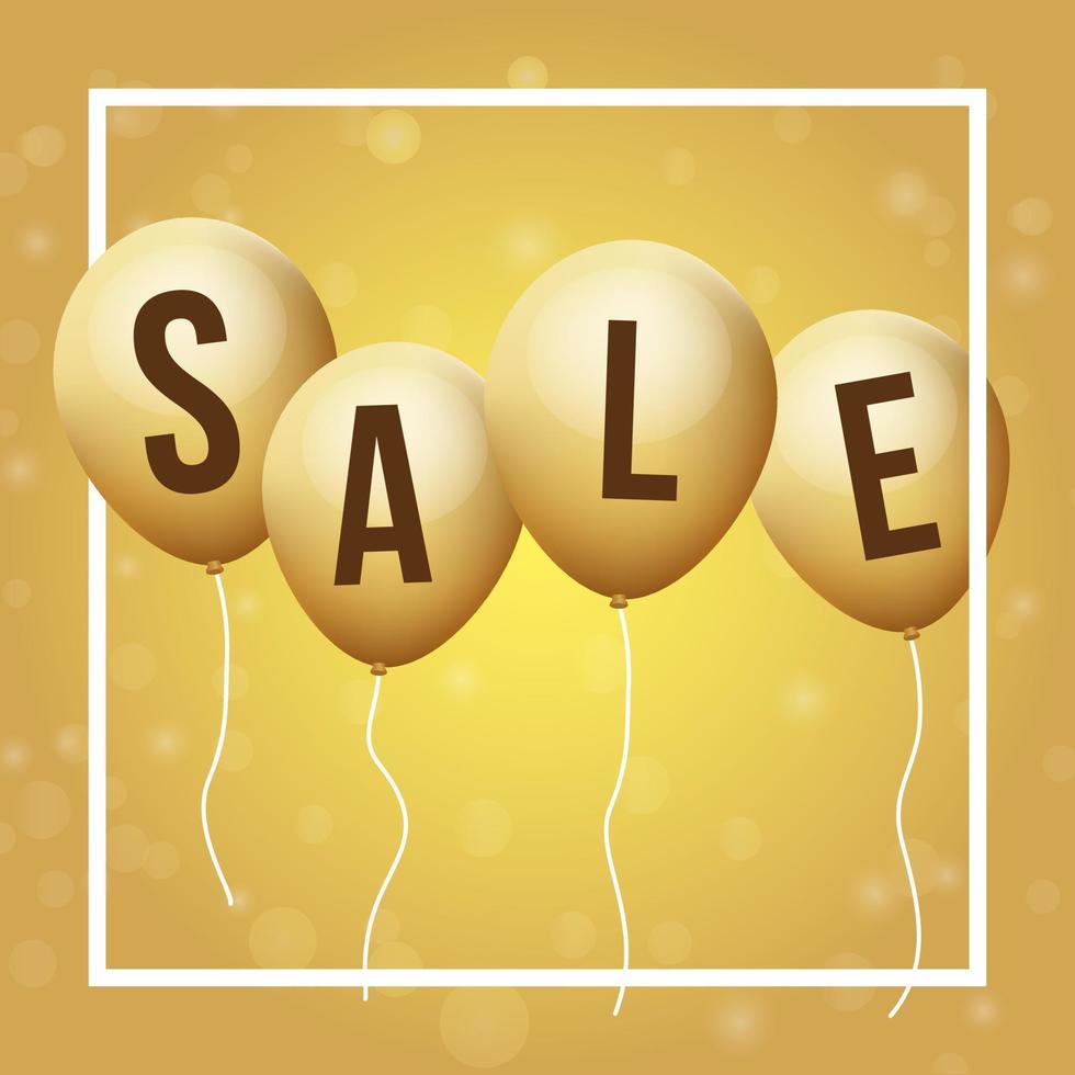 Gold flying balloons, with sale letters vector