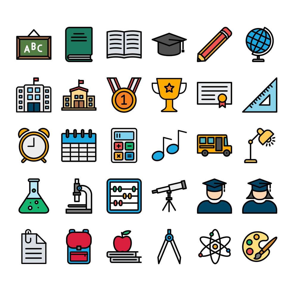 Education filled outline icon set vector