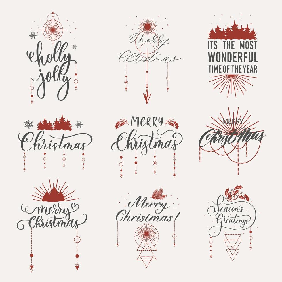 feliz navidad - inscripciones de etiquetas de letras a mano. vector