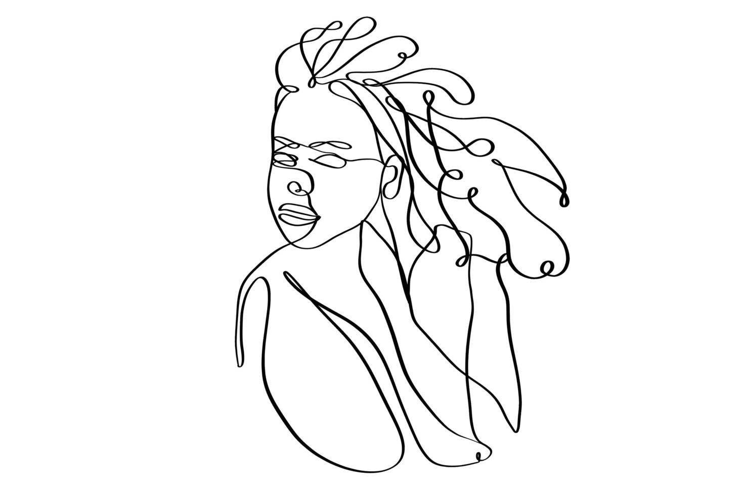 Portrait of a beautiful woman in line side view. Continuous line drawing. vector