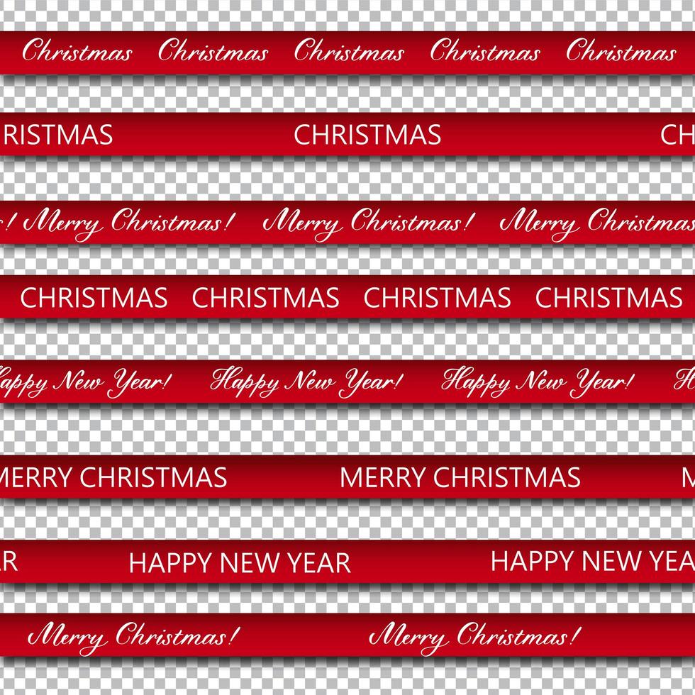 Merry christmas red banners set of warning tapes ribbons on transparent background. vector