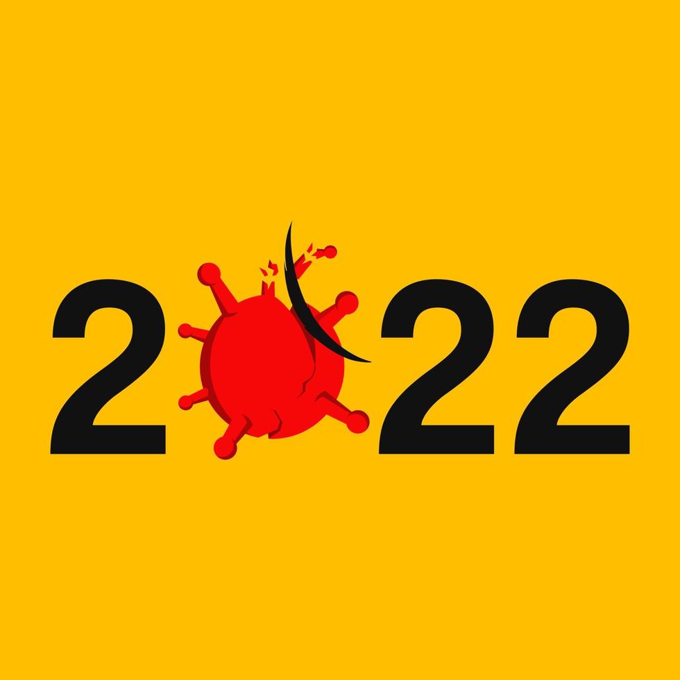 Illustration of 2022 with broken virus as number 0 vector