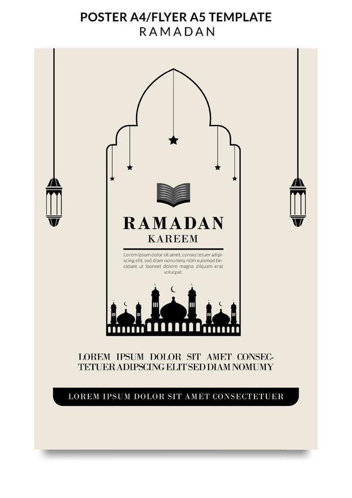 Ramadan Kareem Poster With Mosque And Lantern Free Vector