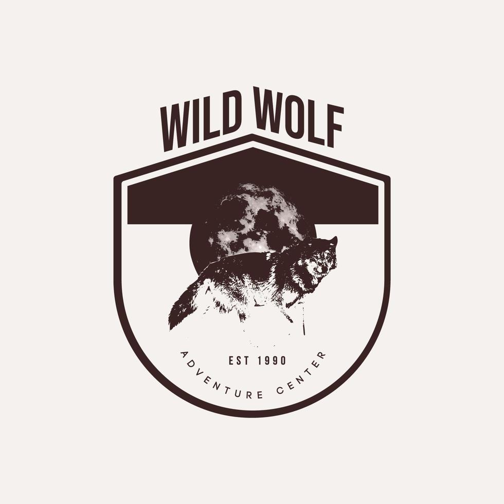 Wolf and Moon retro vintage logo design vector template