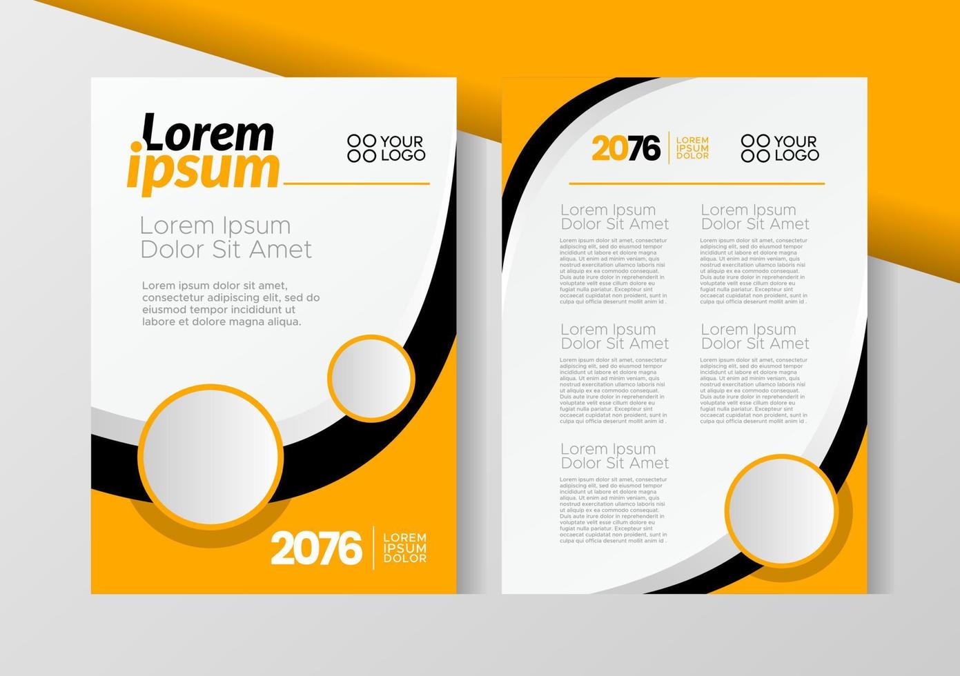 Flyer brochure design, business cover size A4 template, geometric rounded yellow and black color vector