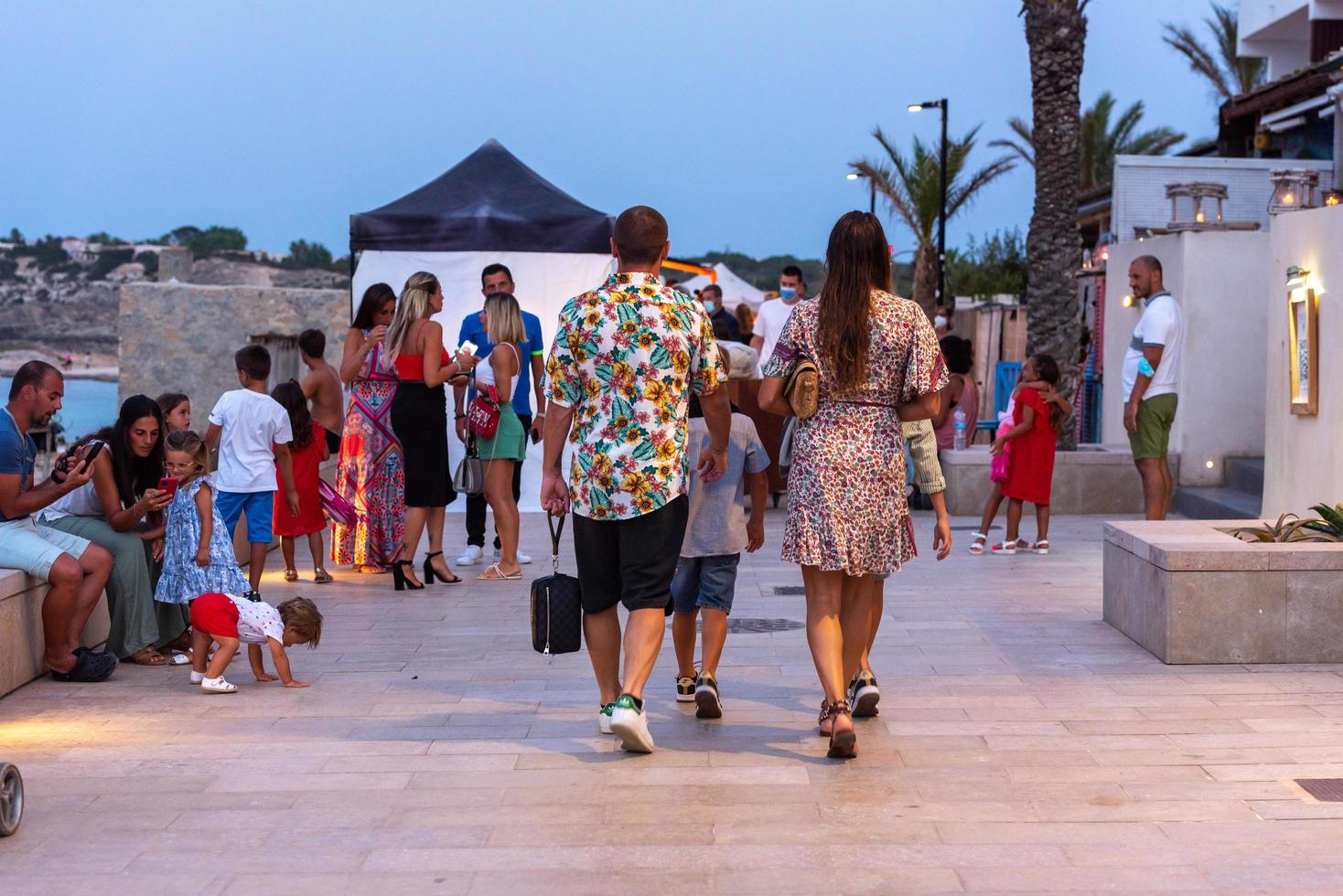 Formentera, Spain . 2021 August 8 . People at the Es Pujols market, Formentera in times of covid19 in 2021. photo