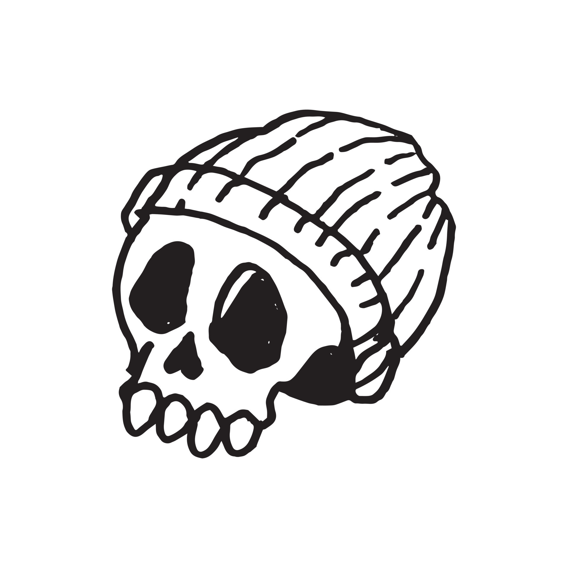 Skull with hood hand drawn illustration in childlike style 5026317