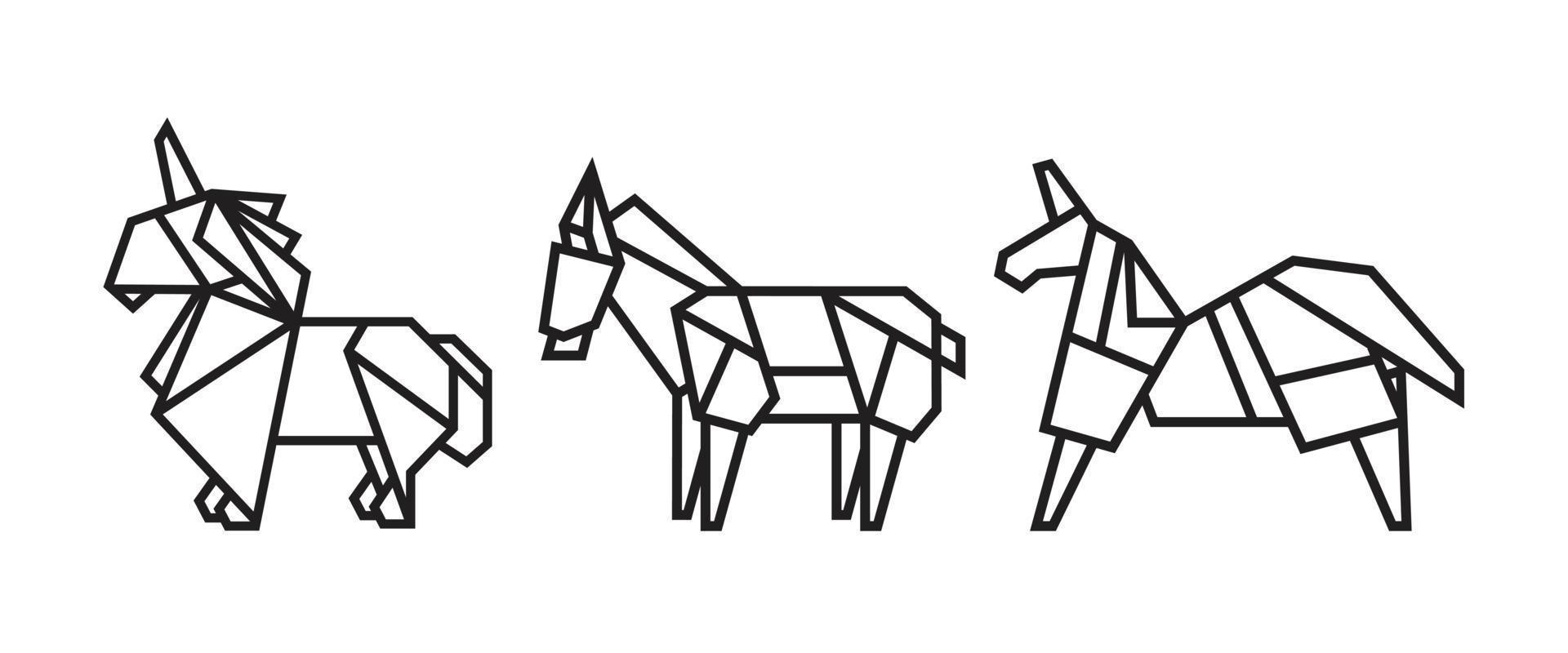 ilustraciones de caballos en estilo origami. vector