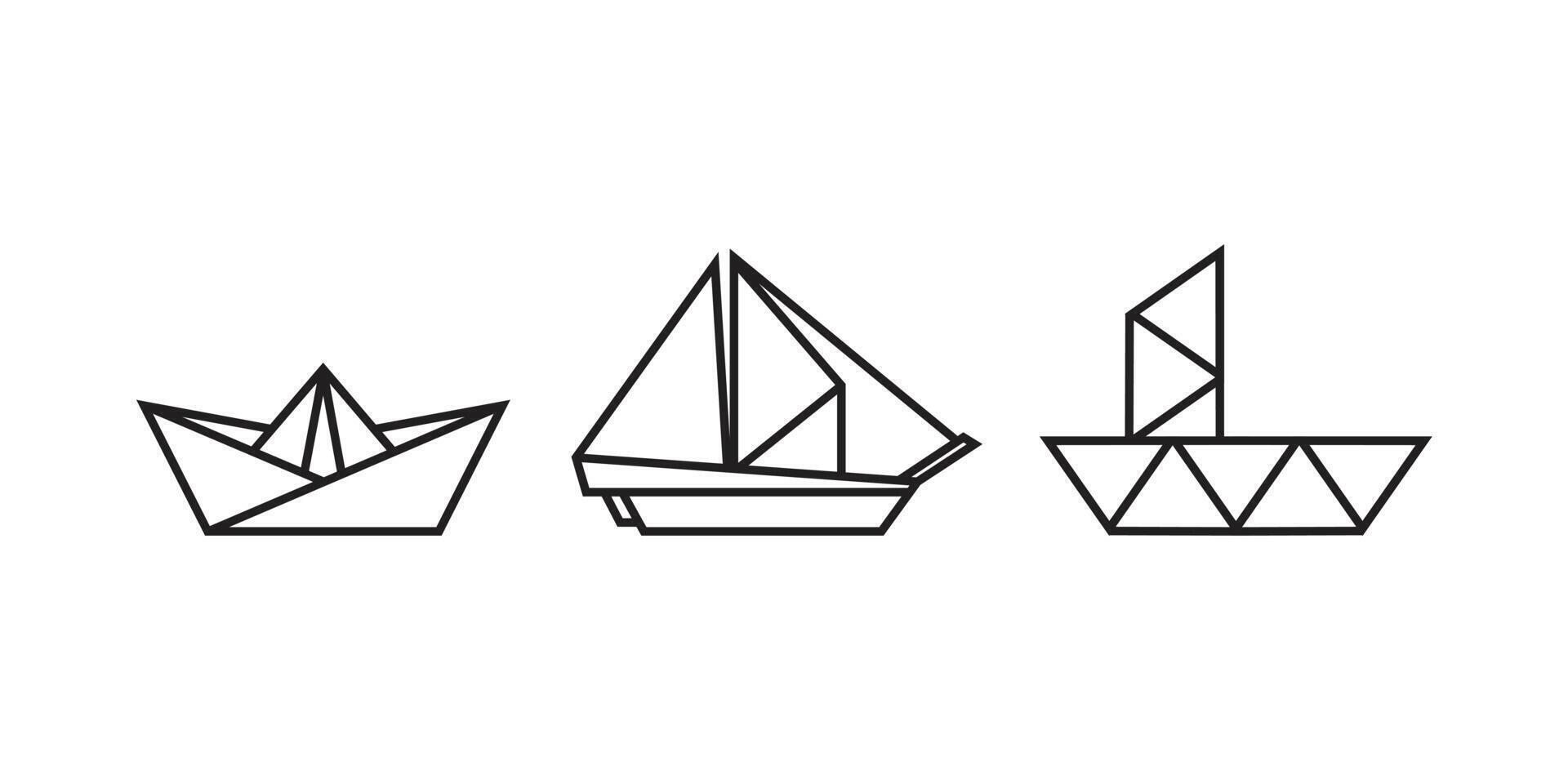 ilustraciones de barcos en estilo origami vector