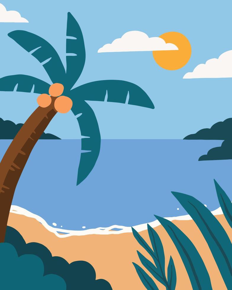 Minimalist landscape illustration of the beach vector