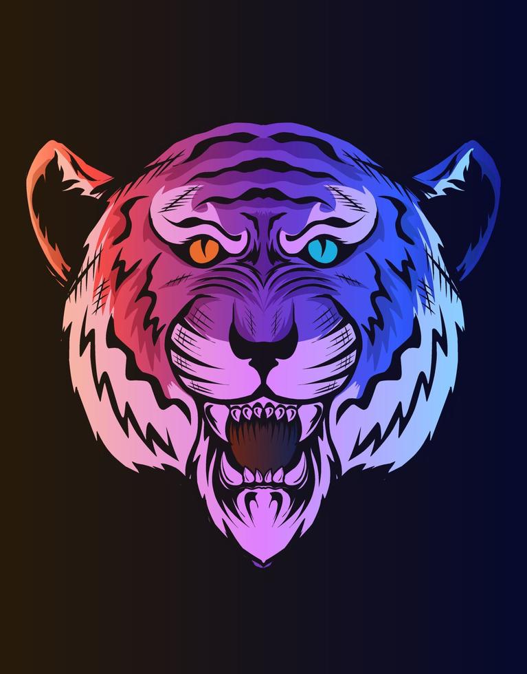 illustration tiger head with neon color vector