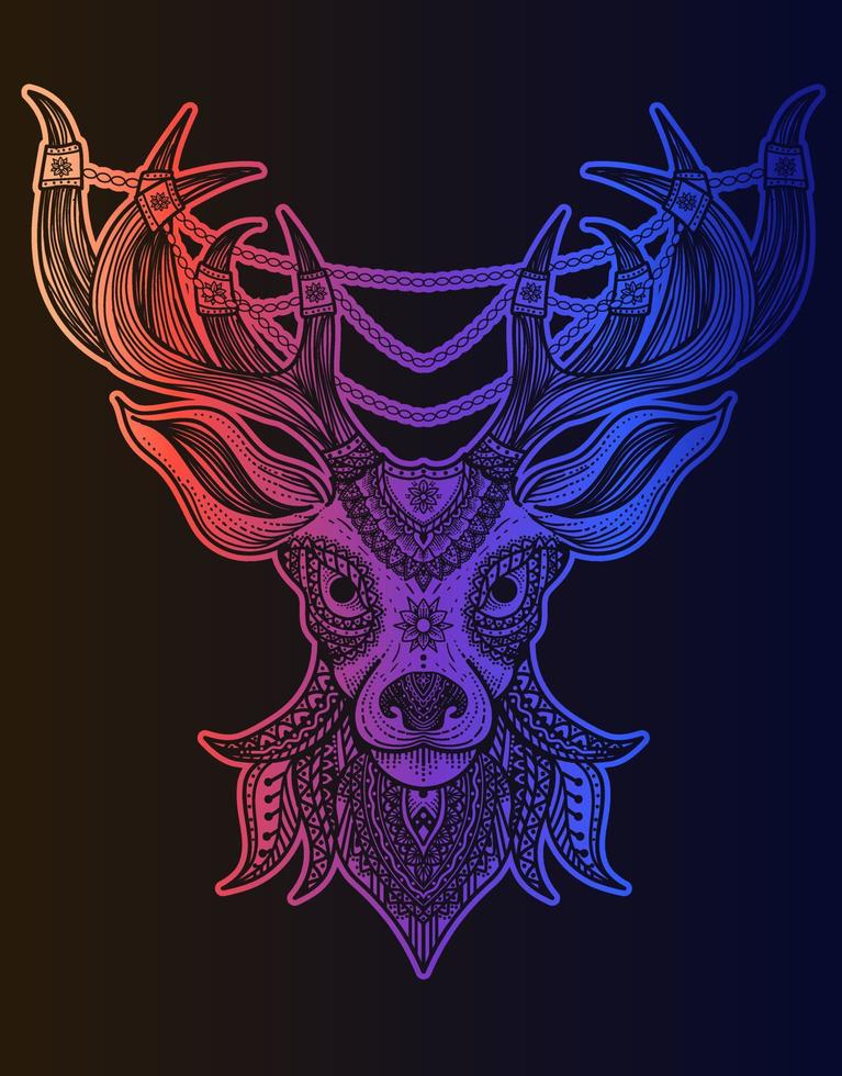 illustration deer mandala style with neon color vector