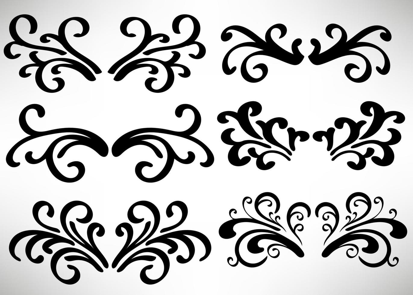 Conjunto de elementos de diseño rizado negro abstracto aislado sobre fondo blanco. divisores. remolinos. vector