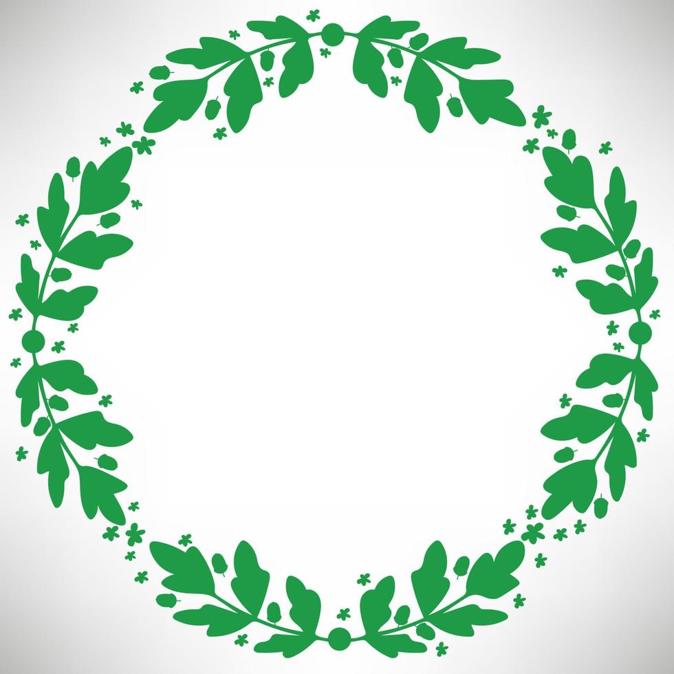 Oak round frame with acorns, branches and leaves. vector