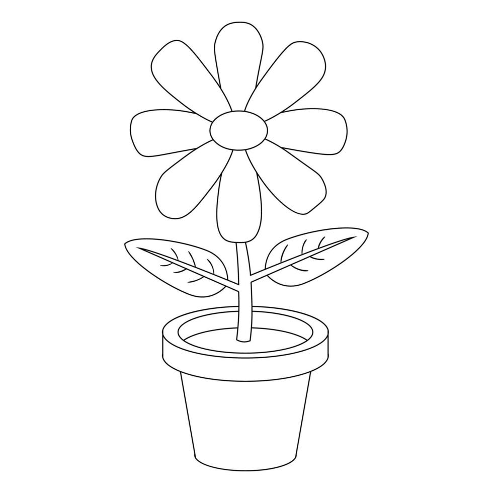 romántico pronóstico industria Flor de dibujos animados de línea delgada en maceta aislado sobre fondo  blanco. página de libro para colorear. 5026700 Vector en Vecteezy