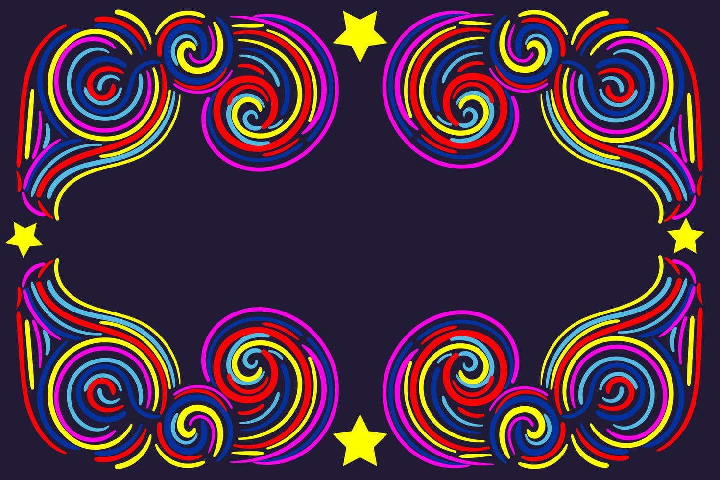 Colorful abstract  frame with curly lines, swirls, curls, stars. vector
