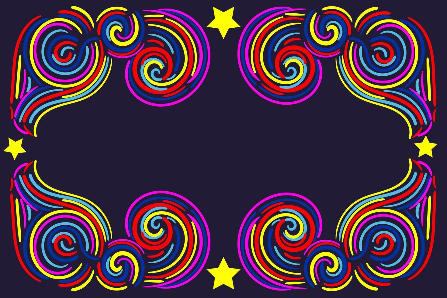 Colorful abstract  frame with curly lines, swirls, curls, stars. vector