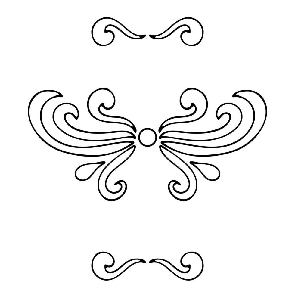 conjunto de elementos de diseño, divisores, damasco, rizos y remolinos aislados en blanco. líneas ornamentadas. vector