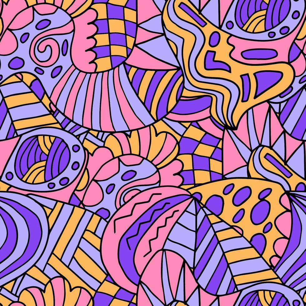 Abstract colorful doodle seamless pattern. Fantasy art background with messy shapes. vector