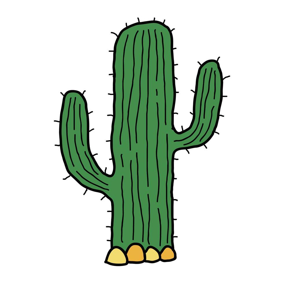 Cute cartoon doodle linear cactus in desert isolated on white background. vector
