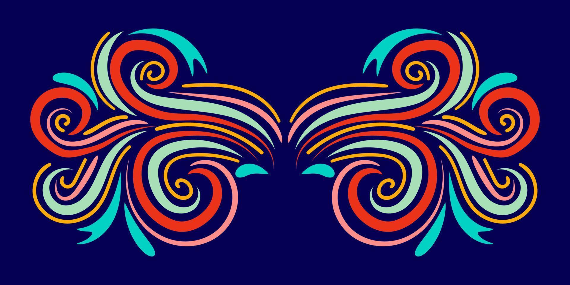 Colorful abstract curly element for design, swirl, curl. Divider, frame isolated on dark background. vector