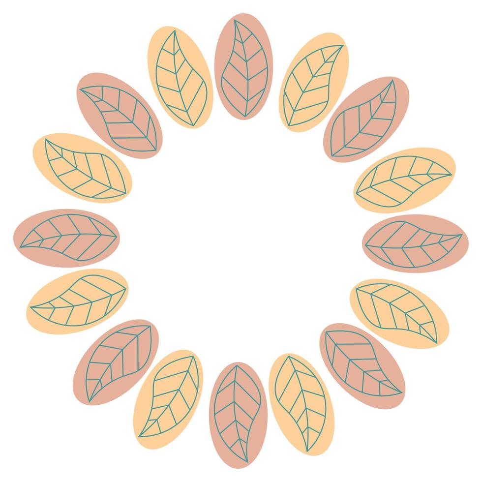 Floral round frame with leaves isolated on white background. vector