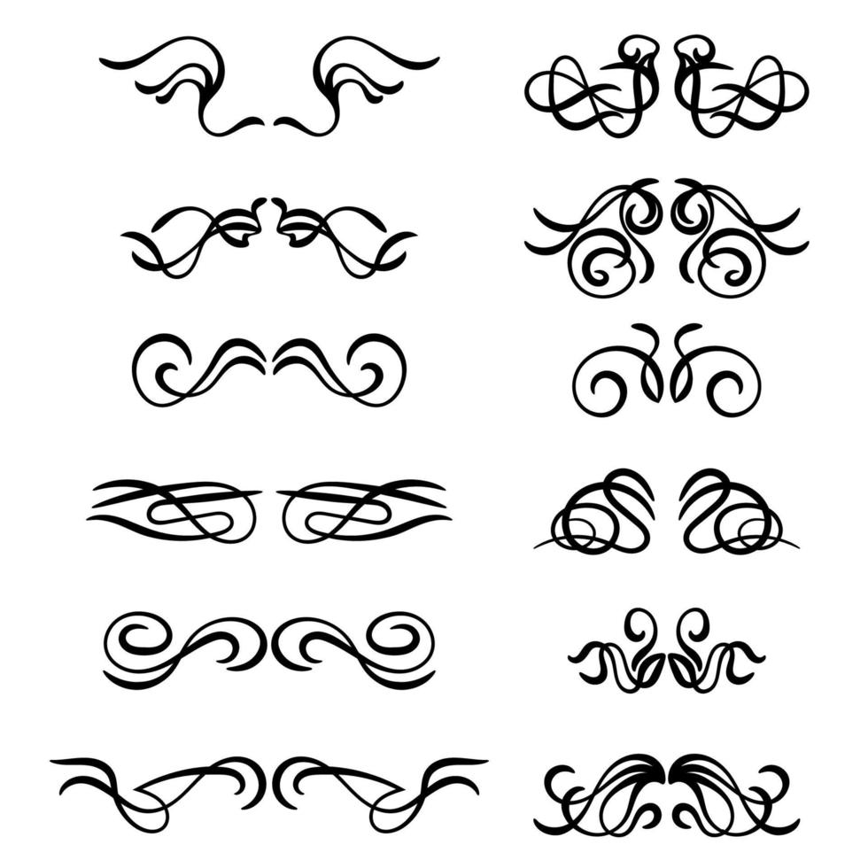 Abstract curly design element set isolated on white background. Dividers. Swirls. vector