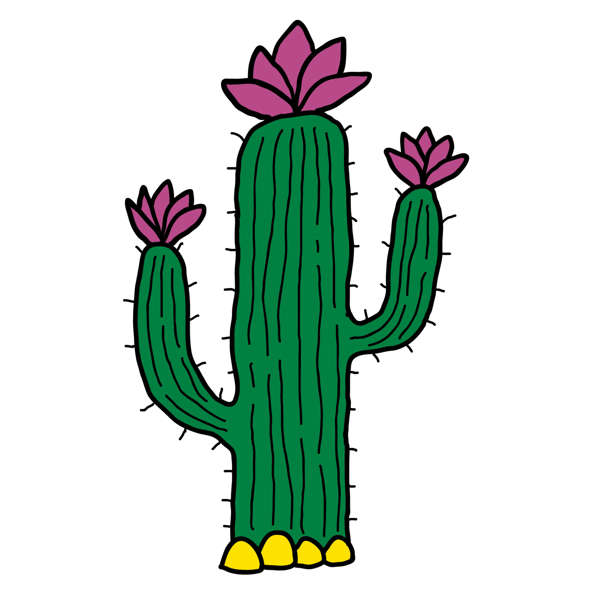 Cute cartoon doodle linear cactus with flowers in desert isolated on white  background. 5026934 Vector Art at Vecteezy