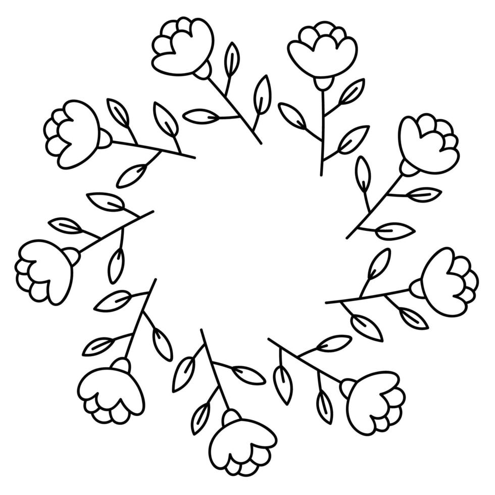 Flower wreath. Floral round frame isolated on white background. vector
