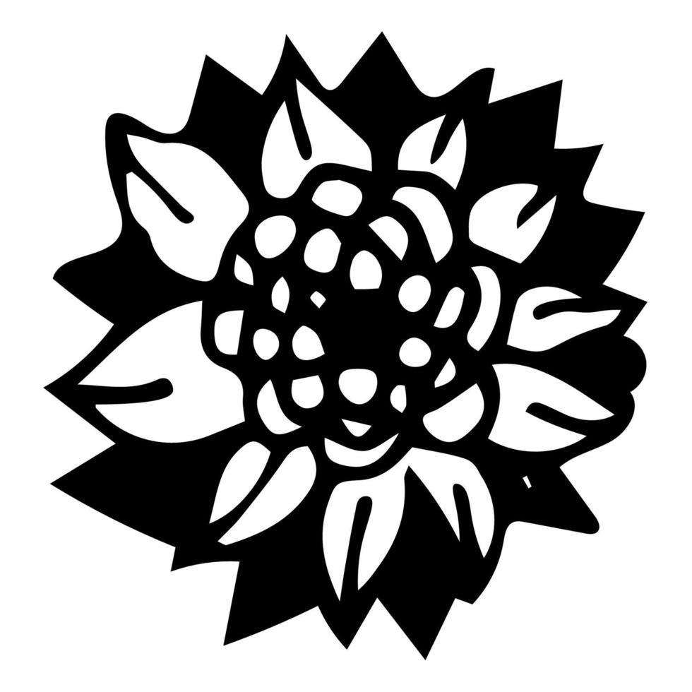 Black hand drawn flower isolated on white background. vector