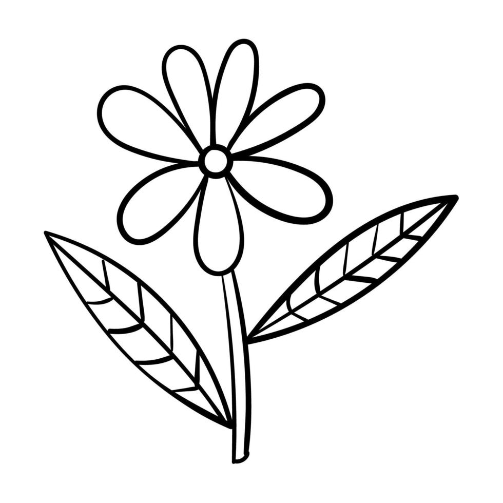 flor de doodle de dibujos animados con hojas aisladas sobre fondo blanco. vector