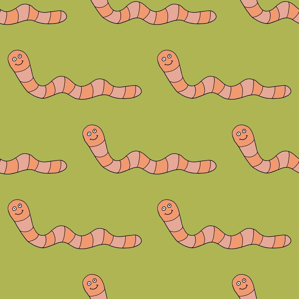 Cartoon doodle happy worm seamless pattern. vector
