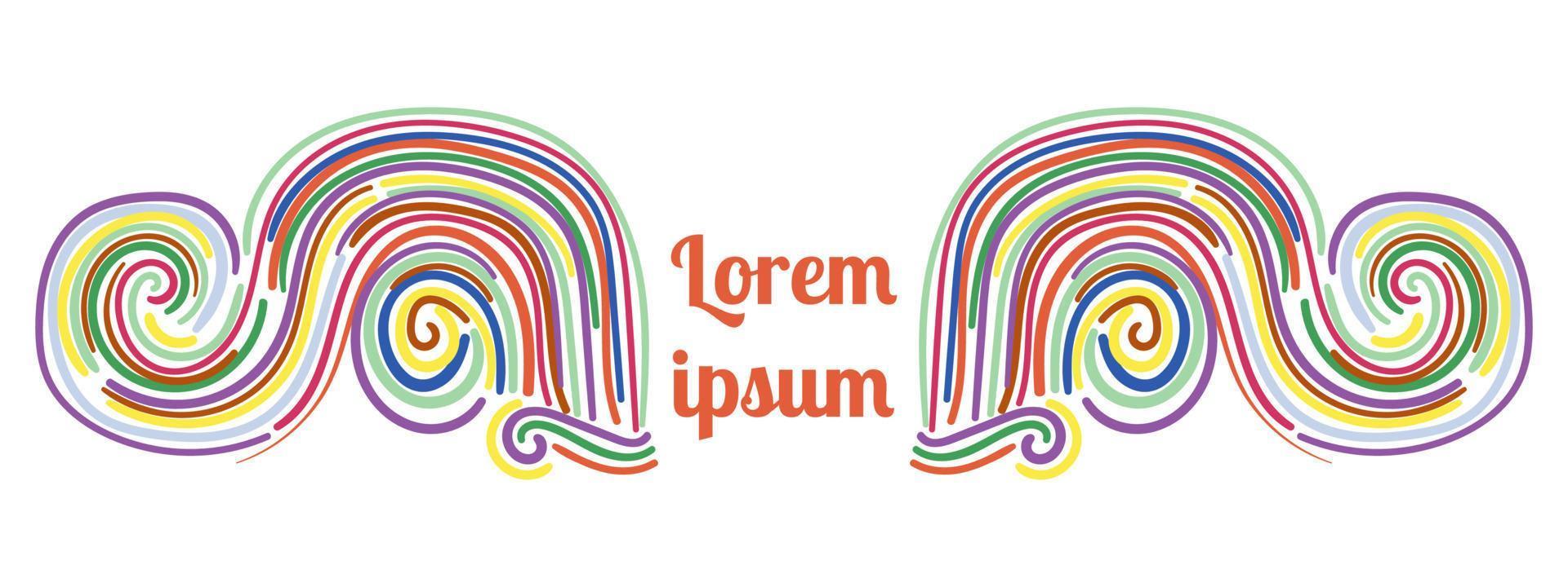 Abstract colorful curly element for design, swirl, curl, divider. Fantasy multicolor thin line curly shapes. Card. logo. vector