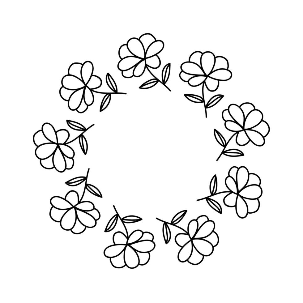 Flower wreath. Floral round frame isolated on white background. vector