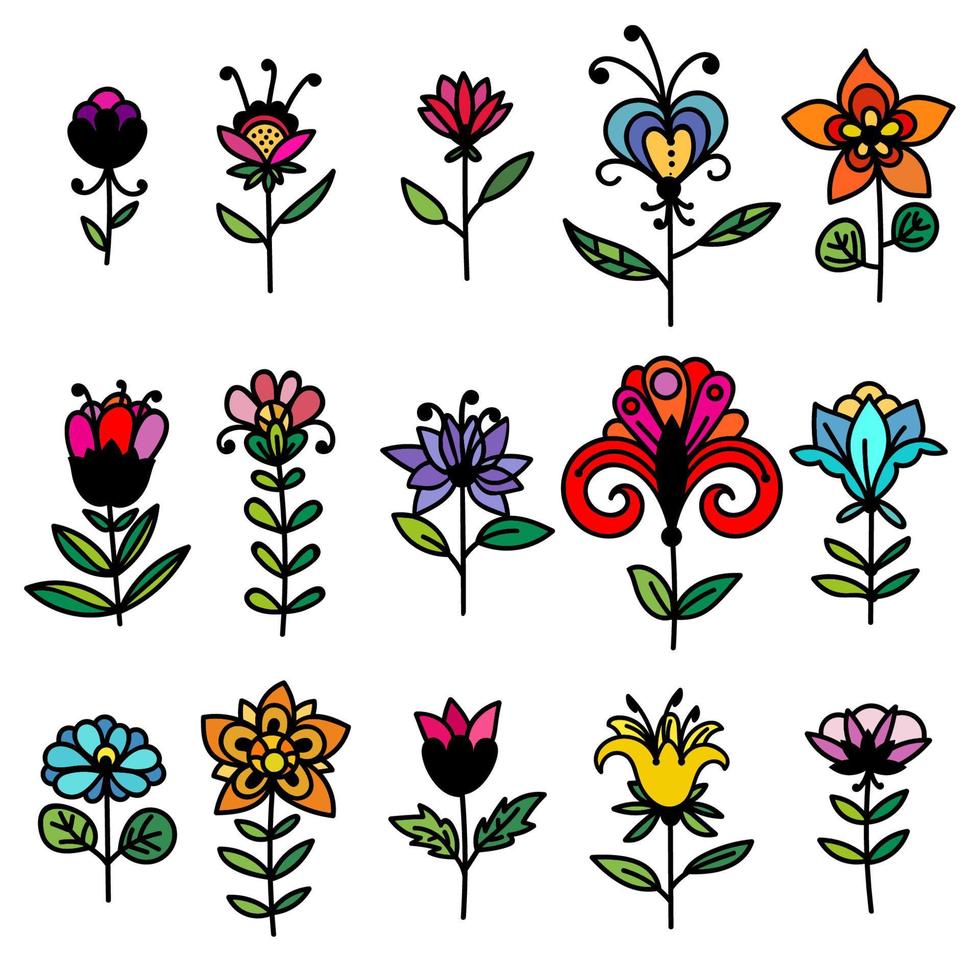 Set of hand drawn doodle flowers. vector