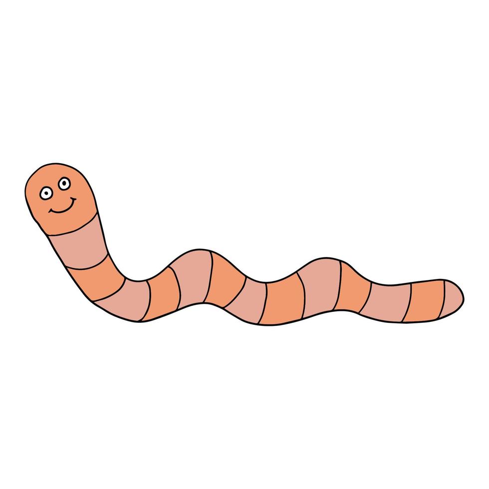 Cartoon linear doodle retro happy worm isolated on white background. vector