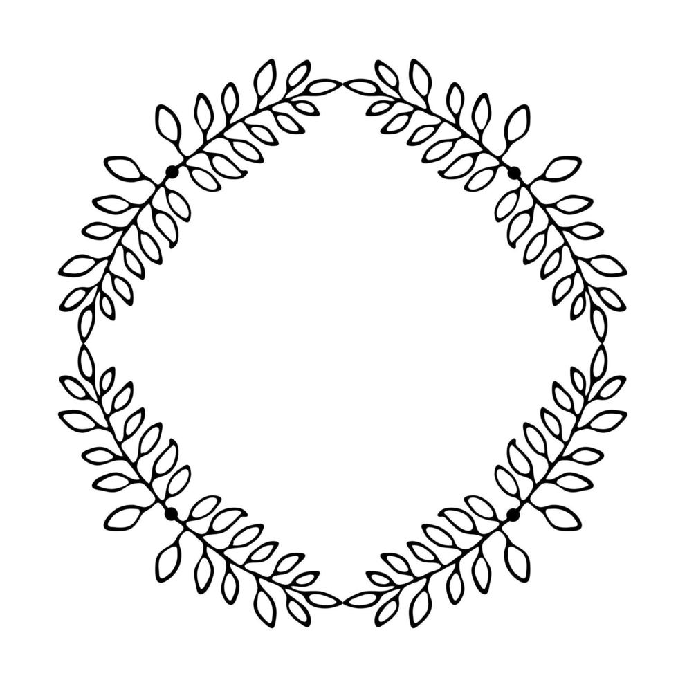 Hand drawn thin line wreath with leaves and branches. vector