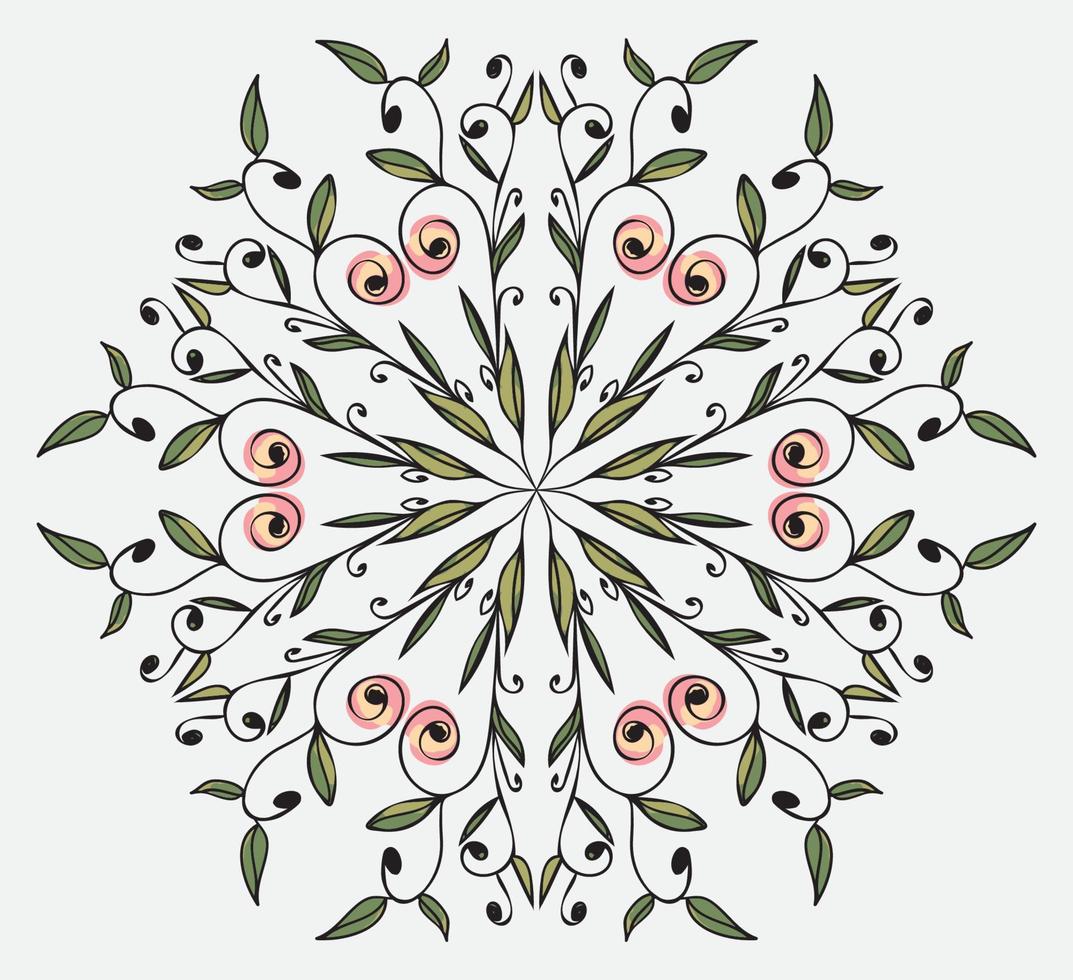 Floral ornament on a circle. Round floral vector background.