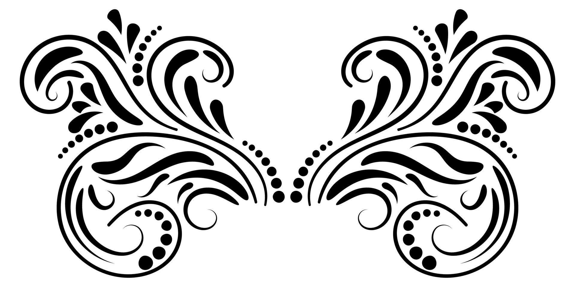 Black abstract curly element for design, swirl, curl. Divider, frame isolated on white background. vector