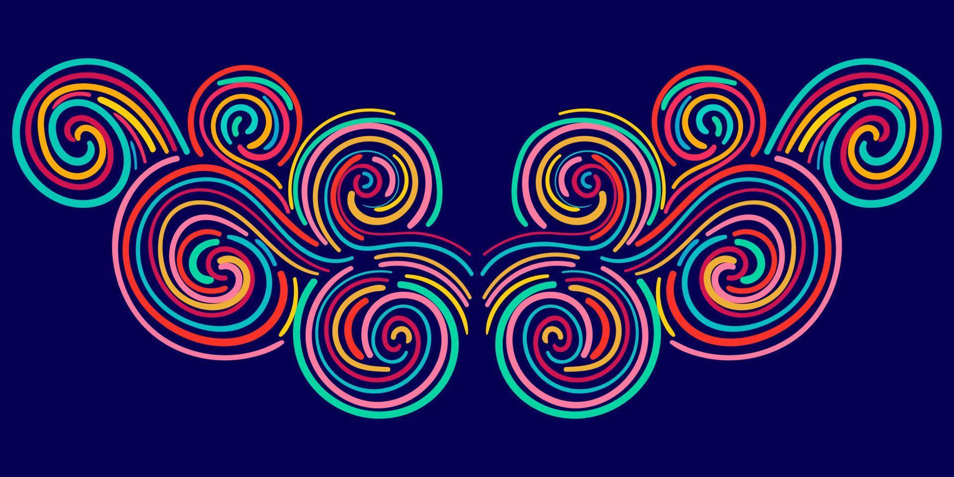 Colorful abstract curly element for design, swirl, curl. Divider, frame isolated on dark background. vector