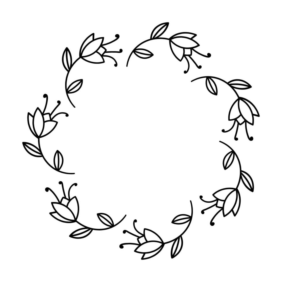 Flower wreath. Floral round frame isolated on white background. vector