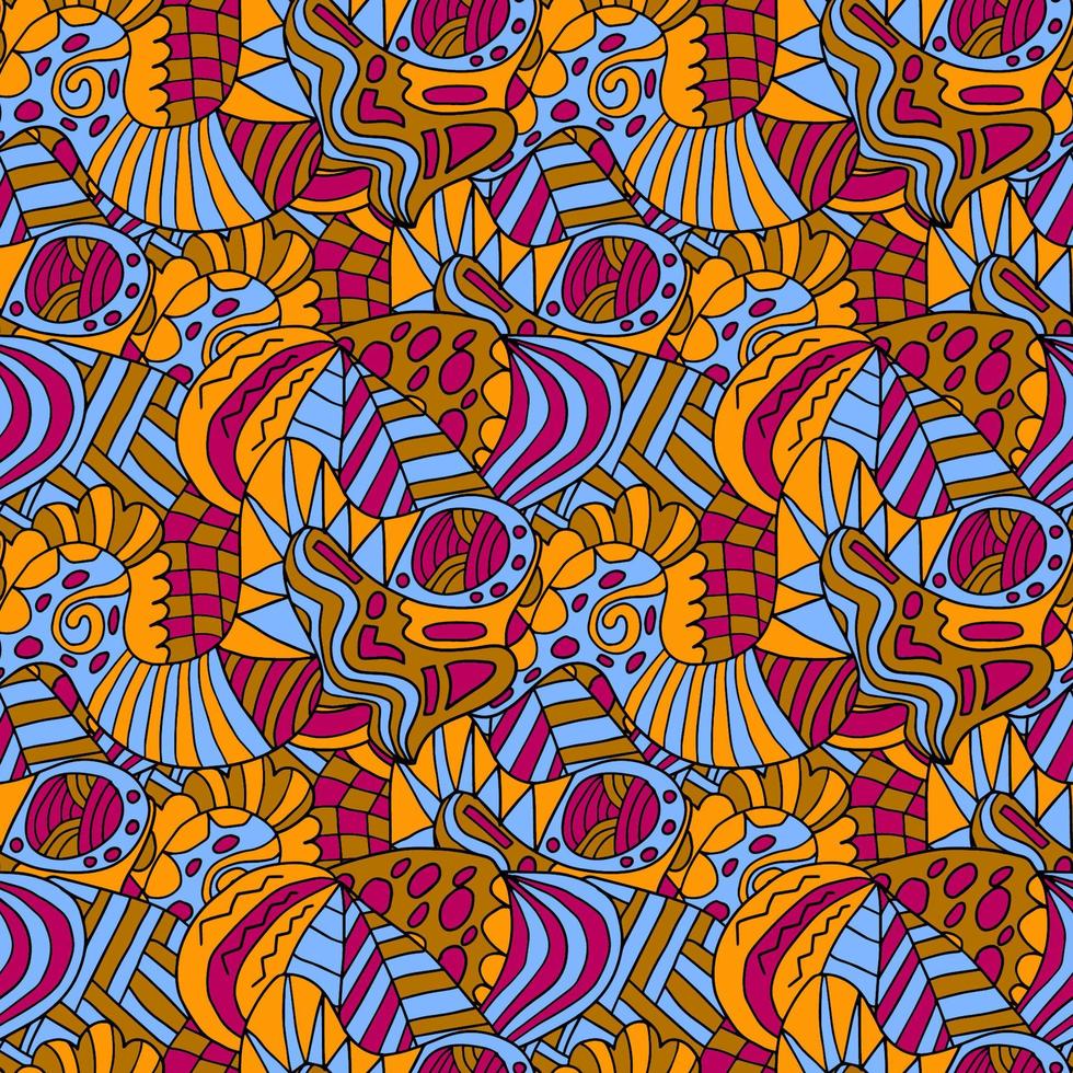 Abstract colorful doodle seamless pattern. Fantasy art background with messy shapes. vector