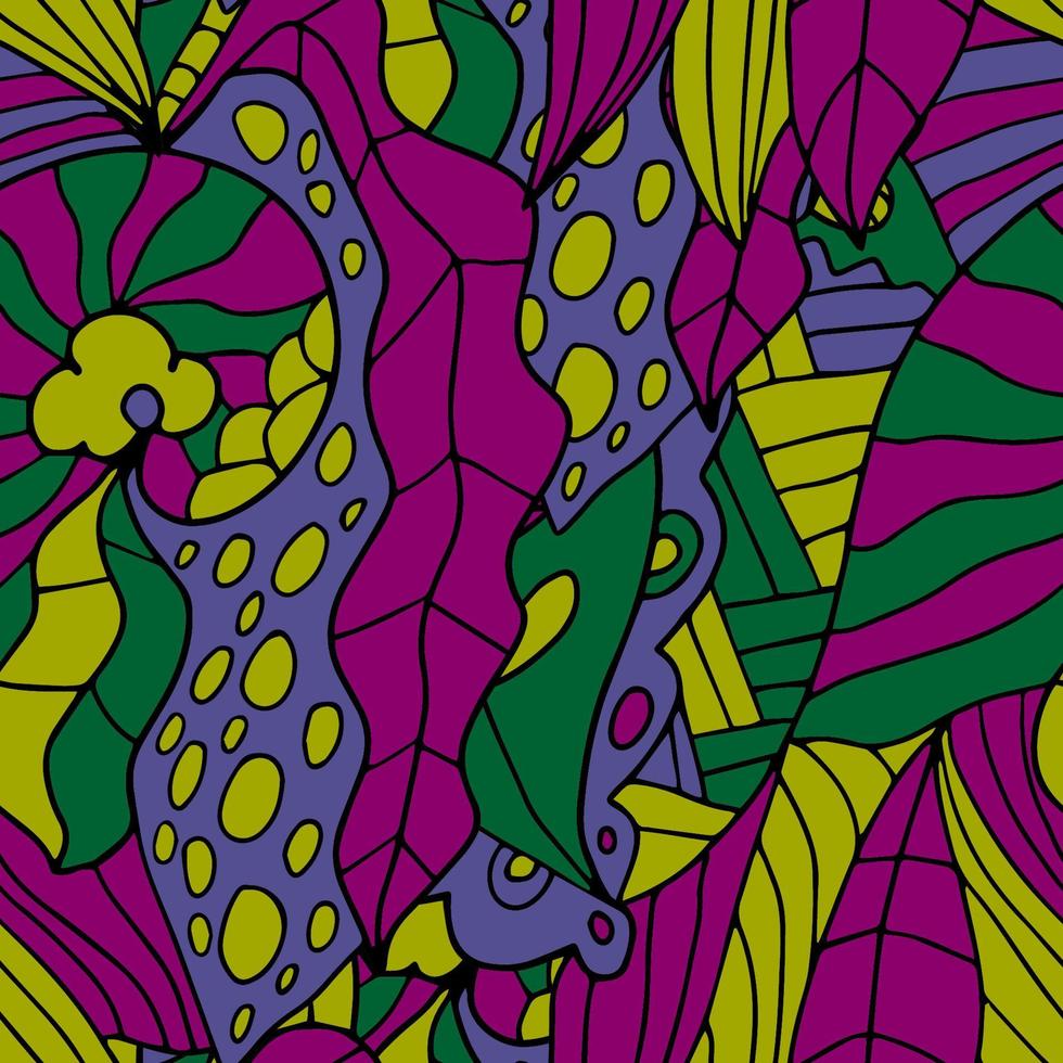 Abstract colorful doodle seamless pattern. Fantasy art background with messy shapes. vector