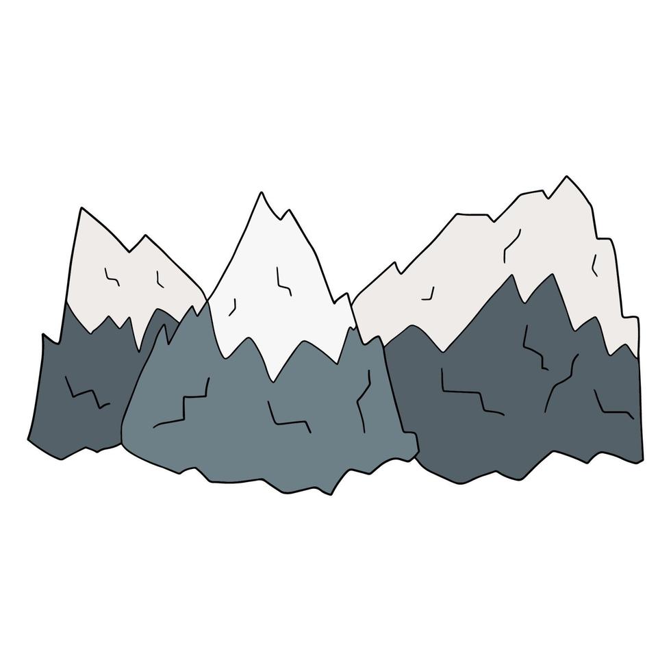 Cartoon doodle mountains isolated on white background. vector