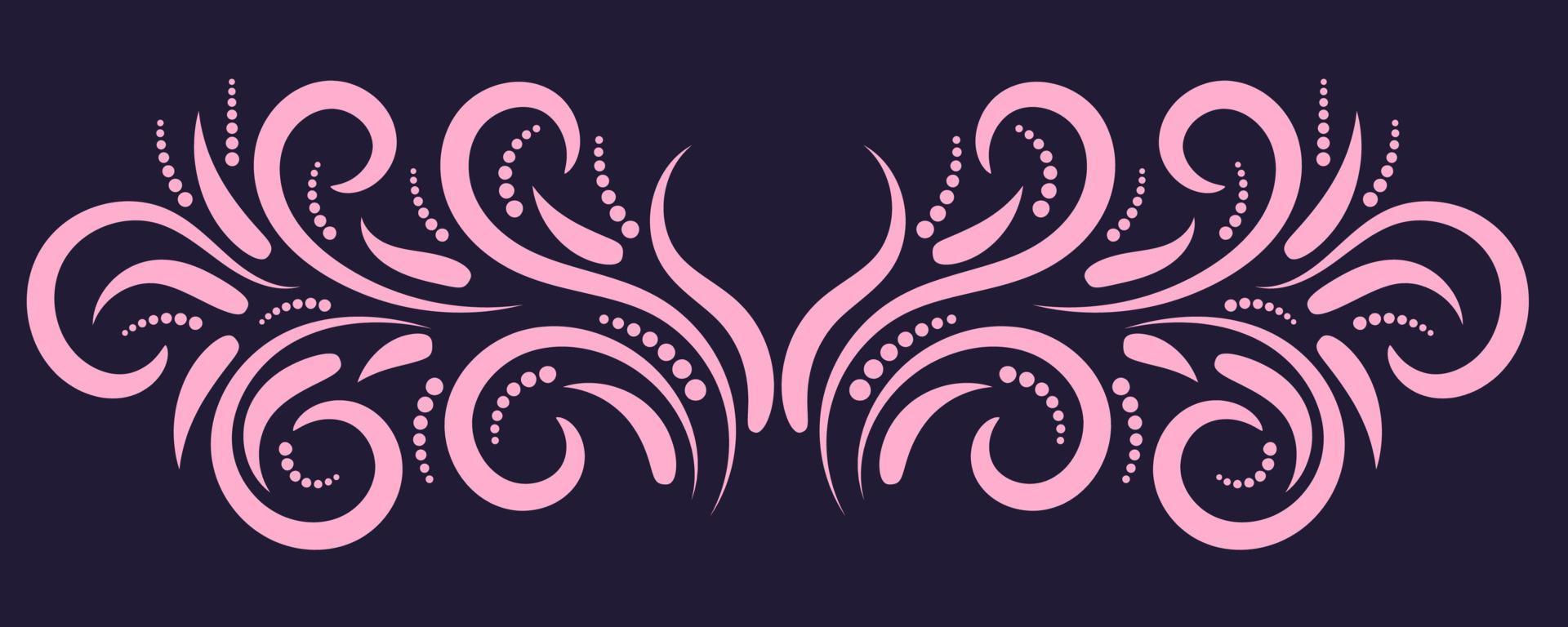 Colorful abstract curly element for design, swirl, curl. Divider, frame isolated on dark background. vector